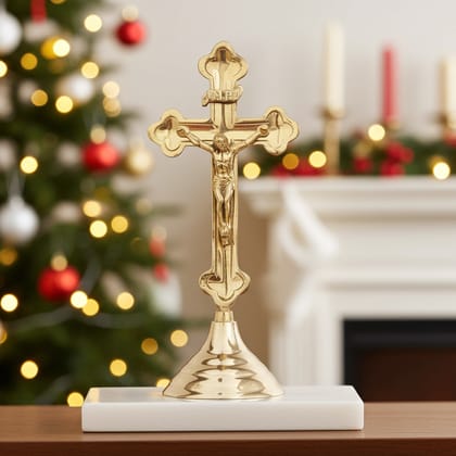 Brass Decorative Showpiece Jesus On Cross � Church & Home Decoration Item, Height : 10 Inch (FMAS377 C)