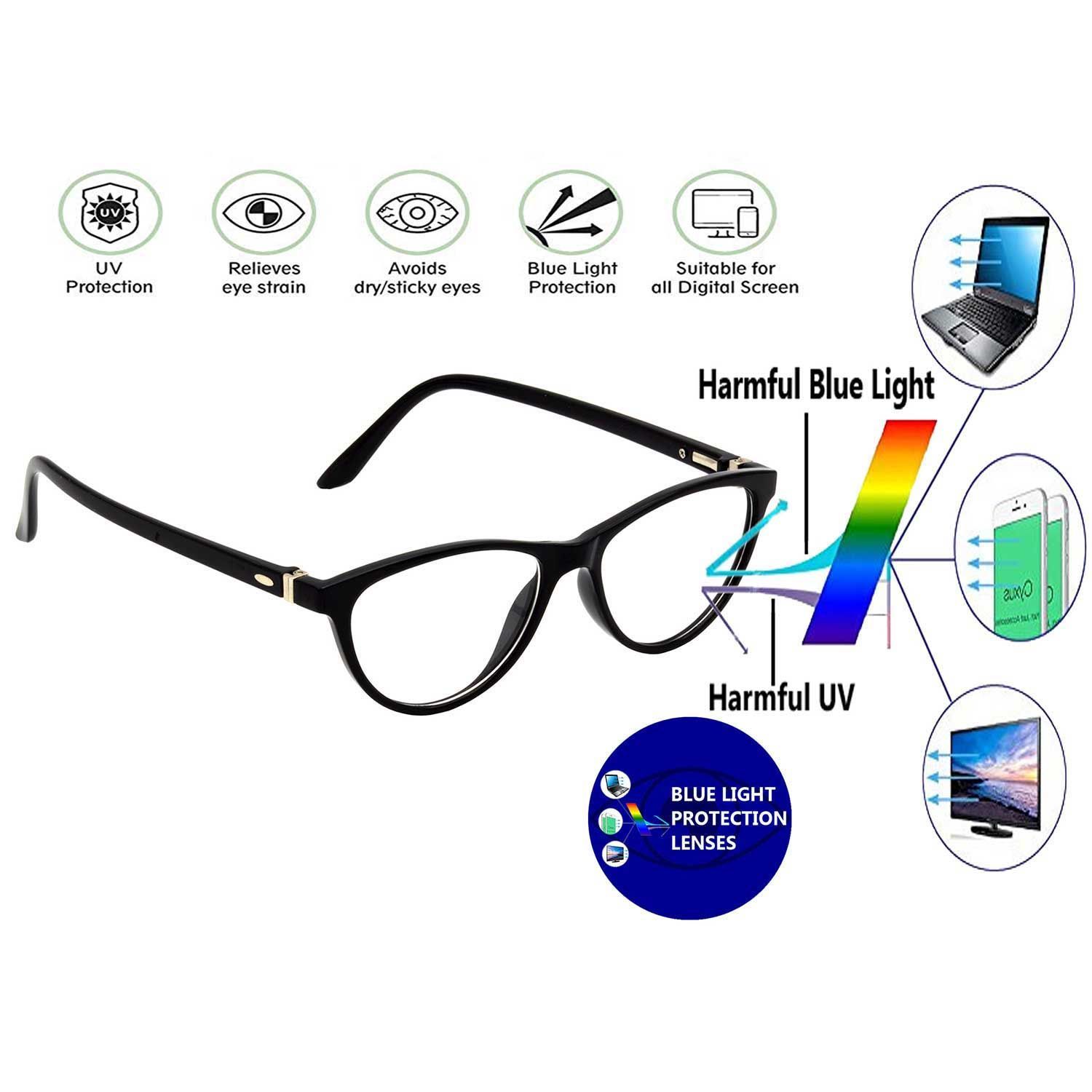 Hrinkar Zero Power Computer Gaming Glasses for Eye Protection with Blue Light Filter for Men & Women | Black | HBCT-FRM-BK-13