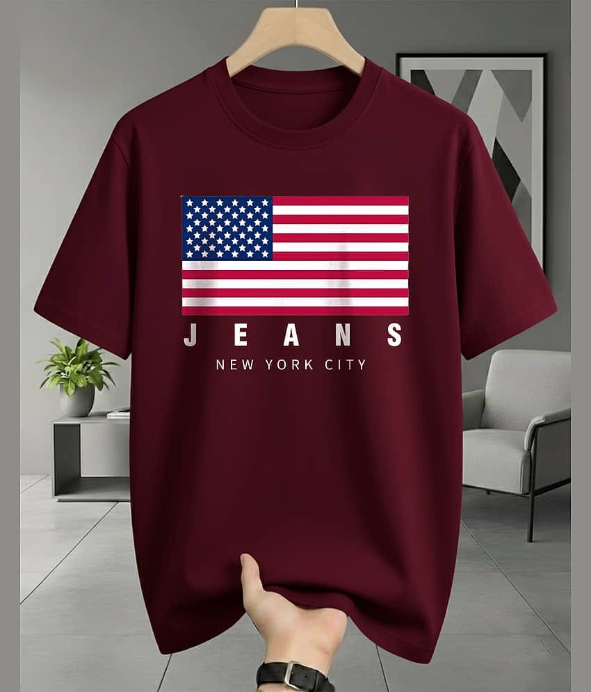 AUSK Men Cotton Blend Oversized Fit Printed T-Shirt ( Blue )