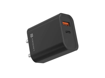 Portronics Adapto 45 22.5W Max Output USB & Type-C Dual Output Super Fast Charger,Wall Adapter Power Delivery 3.0& USB A Fast Charge Adaptor for iPhone,Android & Other Type C Enabled Devices - Black Portronics Adapto 45 22.5W Max Output USB & Type-C Dual Output Super Fast Charger,Wall Adapter Power Delivery 3.0& USB A Fast Charge Adaptor for iPhone,Android & Other Type C Enabled Devices - Black
