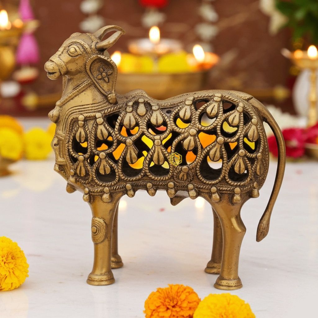 Brass Showpiece Nandi Jali Statue - Artistic Brass Pooja Showpiece, Height : 8.2 Inch (BSMAS564 A)