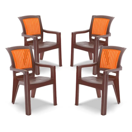 MAHARAJA Plastic Chair Set | Matt Pattern Chair for Home, Kitchen, Living Room, Office | Strong and Sturdy Structure | Bearing Capacity Up to 200Kg (Brown & Orange, Pack of 4) MAHARAJA Plastic Chair Set | Matt Pattern Chair for Home, Kitchen, Living Room, Office | Strong and Sturdy Structure | Bearing Capacity Up to 200Kg (Brown & Orange, Pack of 4)