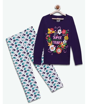 Sini Mini Pack of 1 Girls Cotton Top With Pants ( Purple )