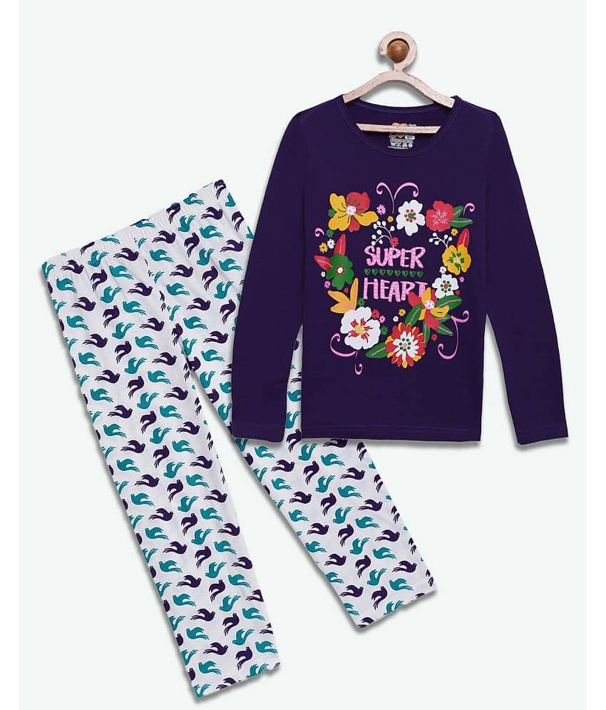Sini Mini Pack of 1 Girls Cotton Top With Pants ( Purple )