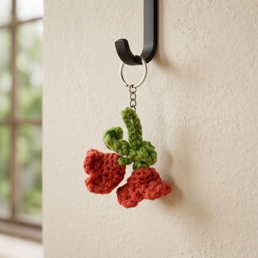 Handmade Crochet Rose Flower Keychain