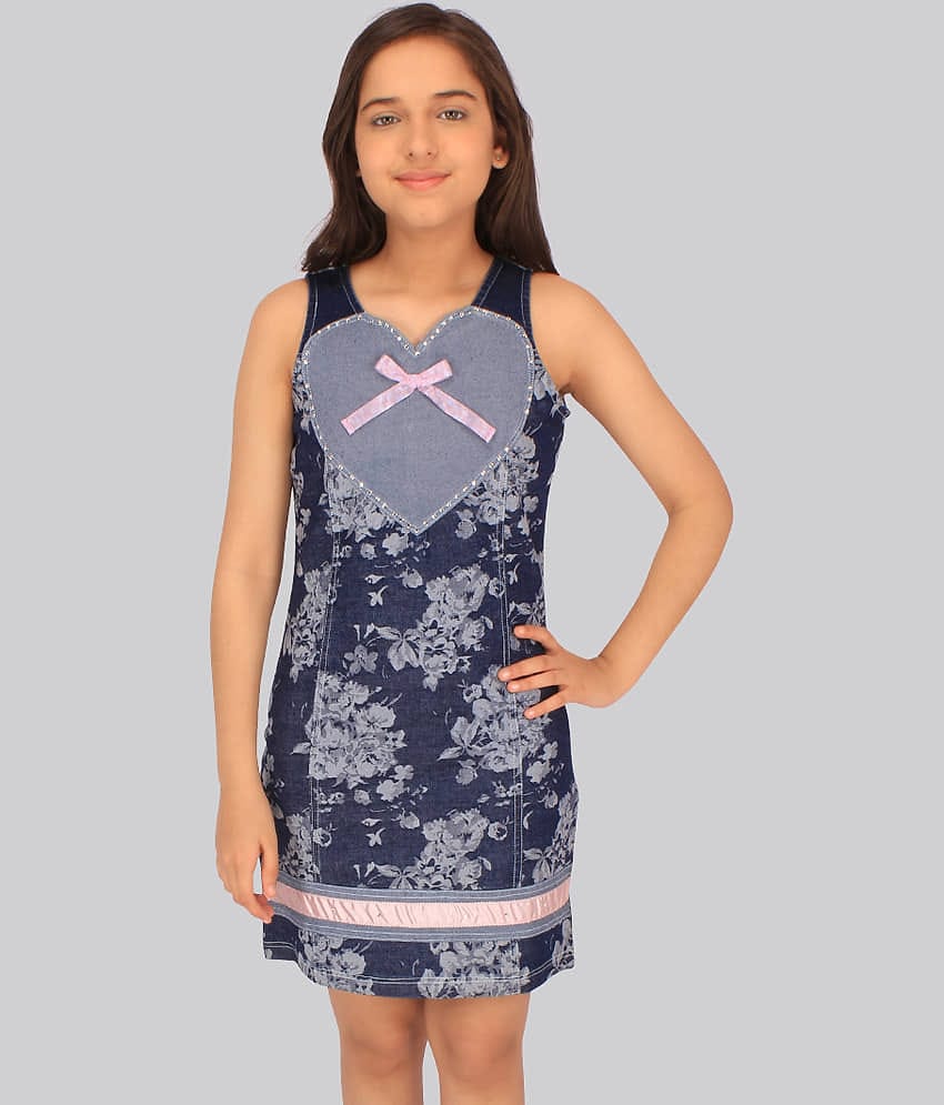 Cutecumber Denim Shift Dress For Girls ( Pack of 1 , Blue )