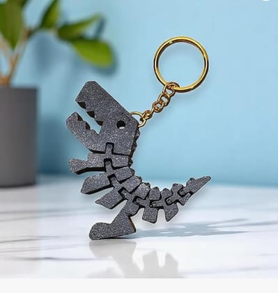 3D Printed Flexible Dinosaur Keychain (Black)  Bendable Dino Toy Keyring, Durable & Lightweight, Gift for Kids, Boys, Girls & Jurassic Lovers (Pack of 1)