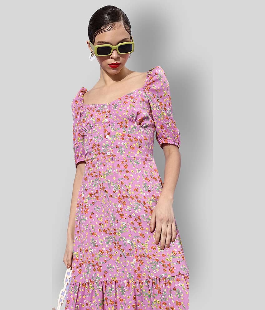 StyleStone Women Polyester Printed A-line Dress ( Lavender )