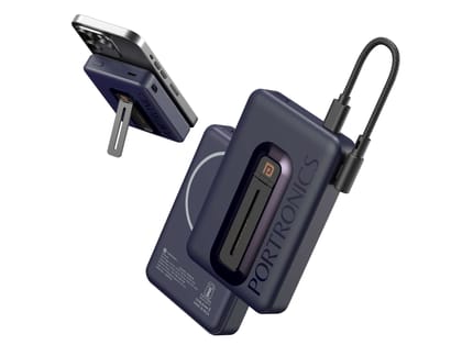 Portronics Revvo 15W Wireless Max Output, 22.5W Wired Output, 22.5W Wired Output, Mag Safe Mobile Stand - Blue