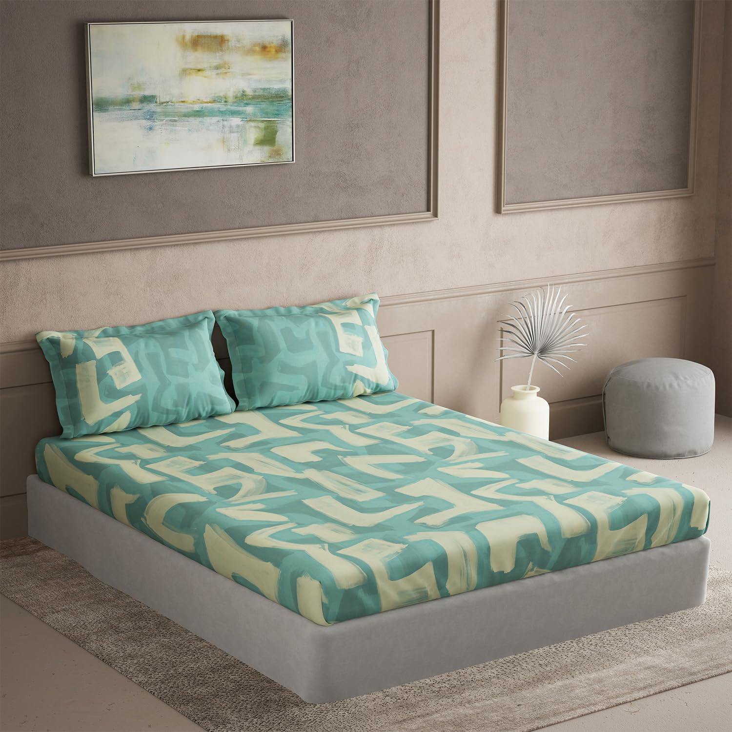 DDECOR - Galaxy Collection 100% Cotton Abstract Pattern 145TC Super King Bedsheet |305 CM X 305 CM| Green