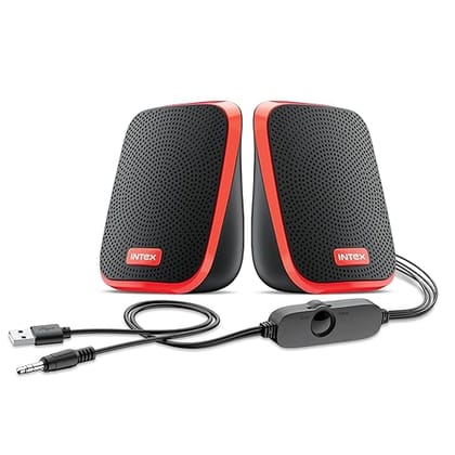 Intex IT-120 2.0 USB Computer Multimedia Speaker, 10W Powerful Sound, USB Powered, 3.5mm Aux Connectivity, in-Line Volume Control Pod for PC, Laptops, Desktop & Mobiles  Orange