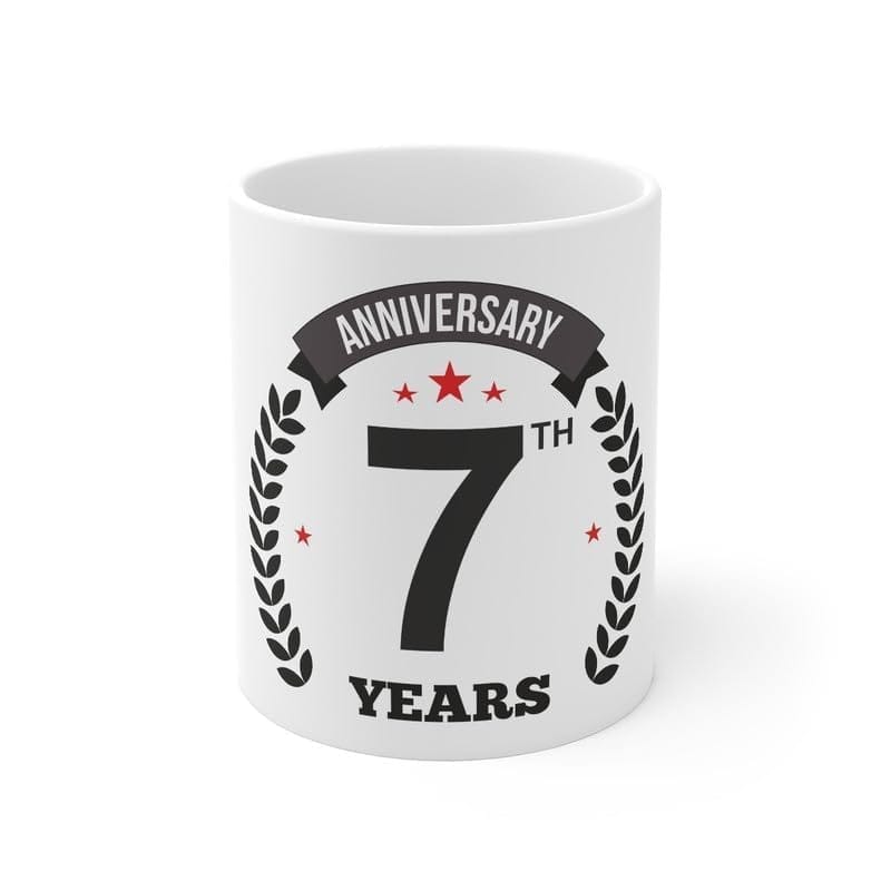 DARSHANS Ceramic 7th Anniversary Printed Coffee Mug (Color: White, Capacity:330ml)