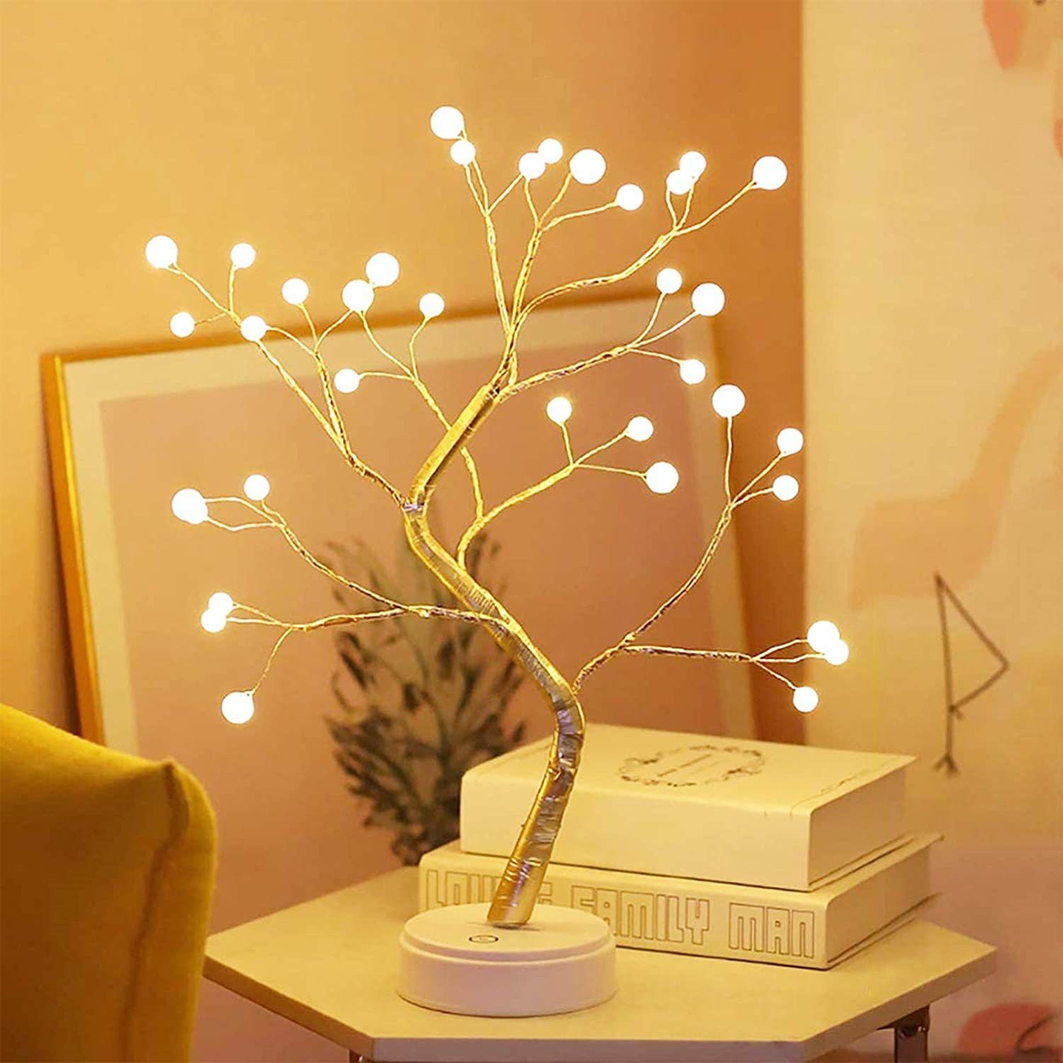 SPARKWORLD Artificial LED Bonsai Tree Lamp Warm White Fairy Light Tree for Home Decor, Bedroom, Living Room & Gift | Battery & USB Powered | Size: 29 cm | Colour: Stone