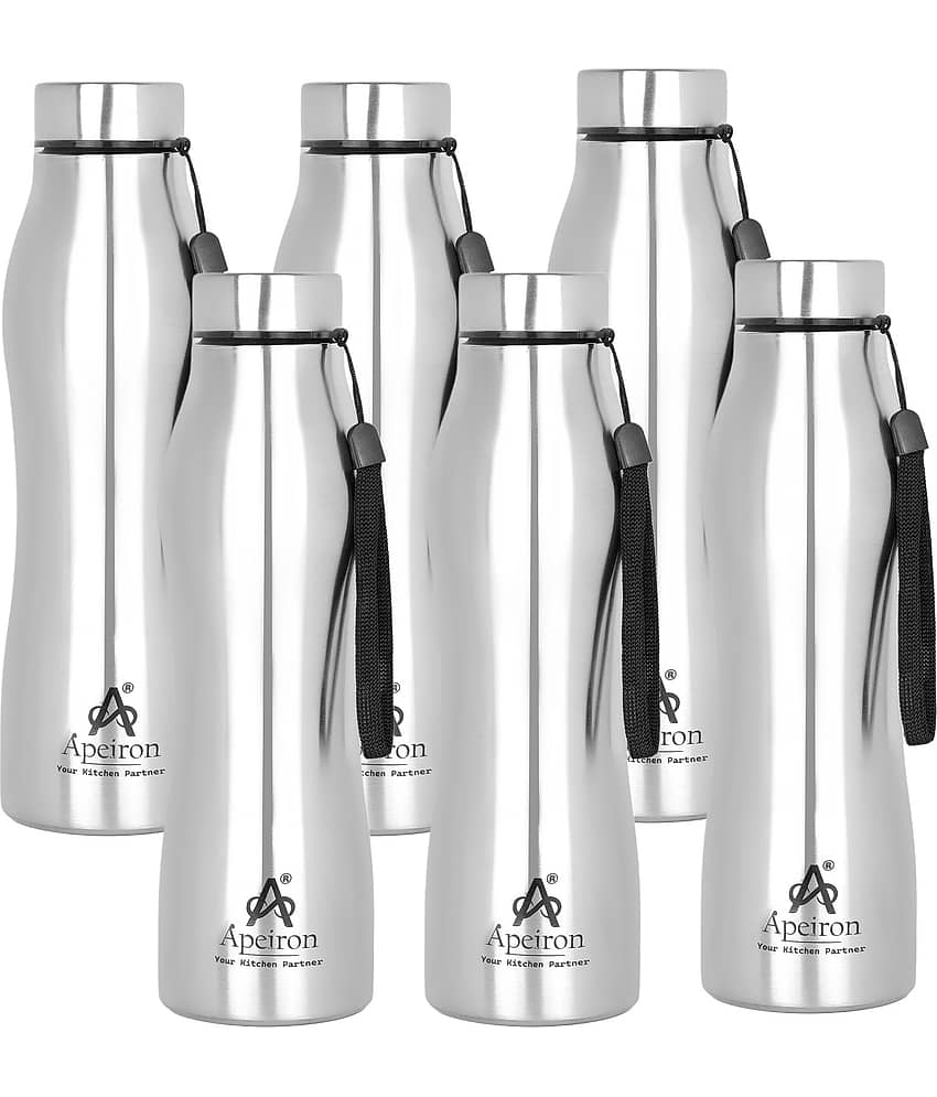 APEIRON Vactra pack of 6 Silver Stainless Steel Fridge Water Bottle 1000 mL ( Set of 6 )
