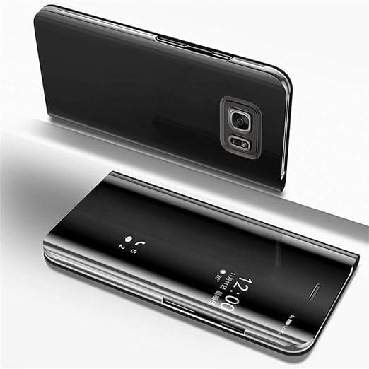 RF REDFOXX Compatiable with Sansung S6 Edge Clear View Electroplate Mirror Protective Leather Flip Cover with Glass - Premium, Stylish, and Durable Case for Ultimate Protection and Functionality.