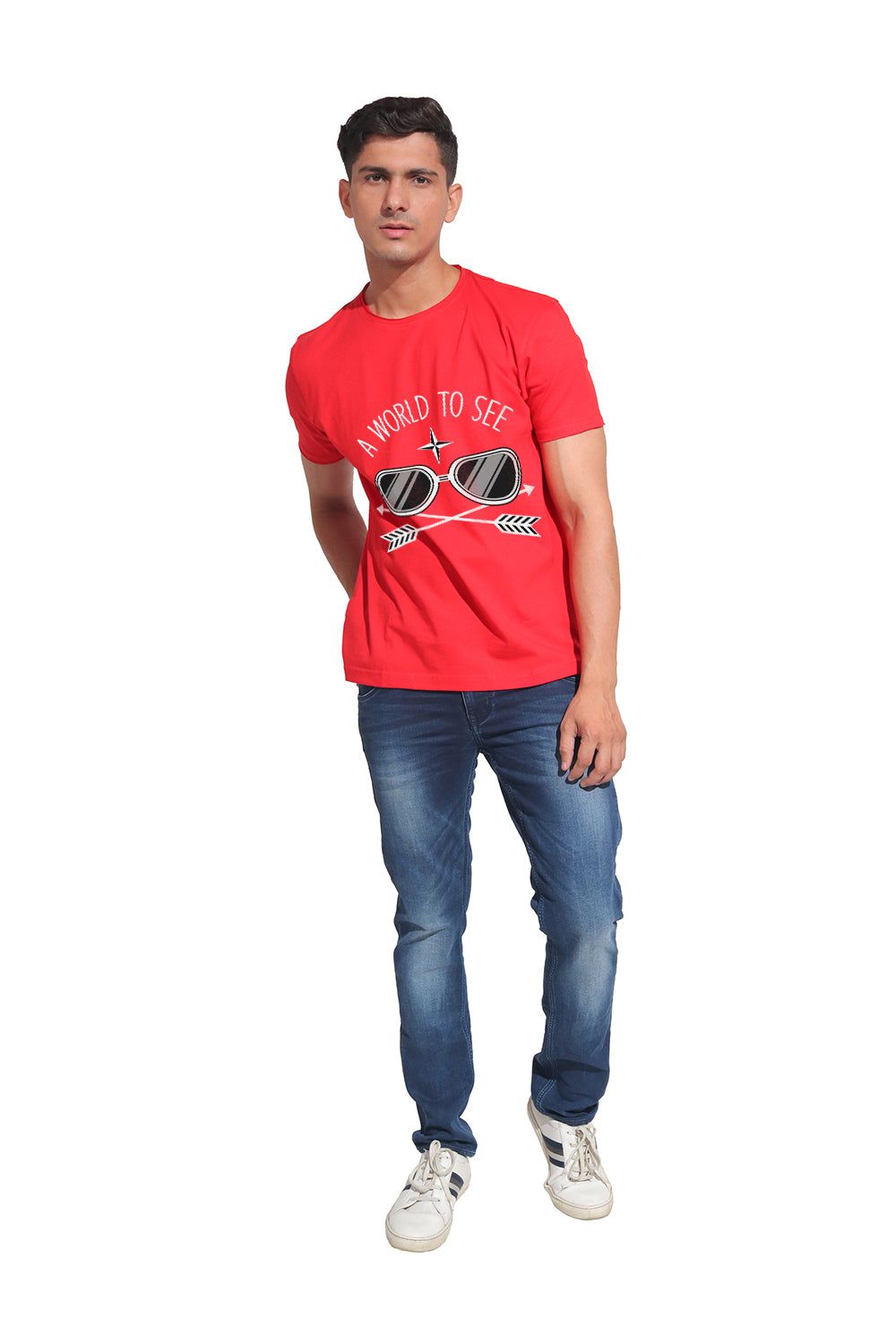 Kinnko Premium Cotton Mens Red Printed T-Shirt