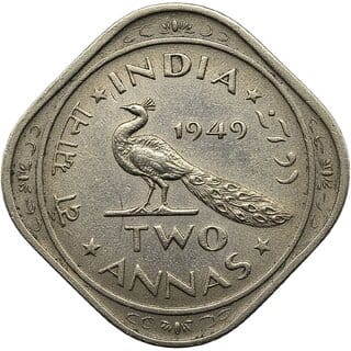2 Anna 1949 Peacock India Fancy Silver Plated Coin