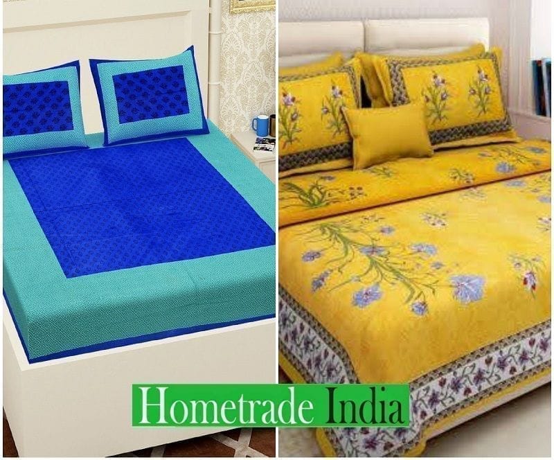 2201-Hometrade India- Standard Double Size (90*100 in )-Combo Jaipuri Double bedsheet With Matching Pillow Cover