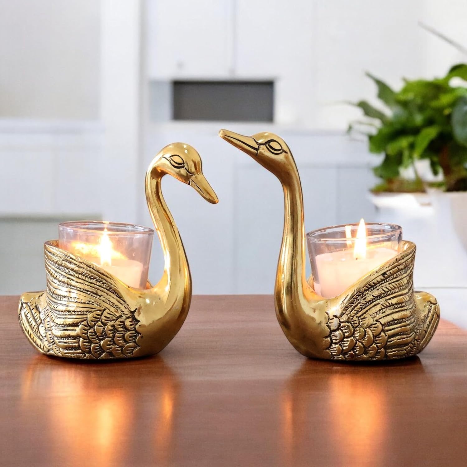 Dreamkraft Pair of Swan Candle Holders | Aluminium Votive Showpiece for Home Decor, Tabletop, Anniversary, Valentine's Day Gift | Good Luck & Love Symbol Decorative Figurine