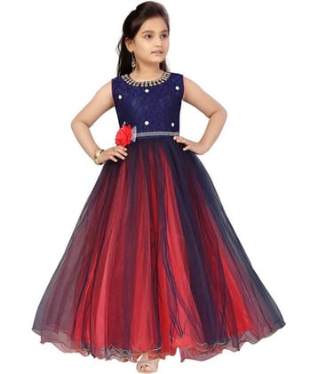 Aarika Polyester Gown For Girls ( Pack of 1 , Red & Blue )