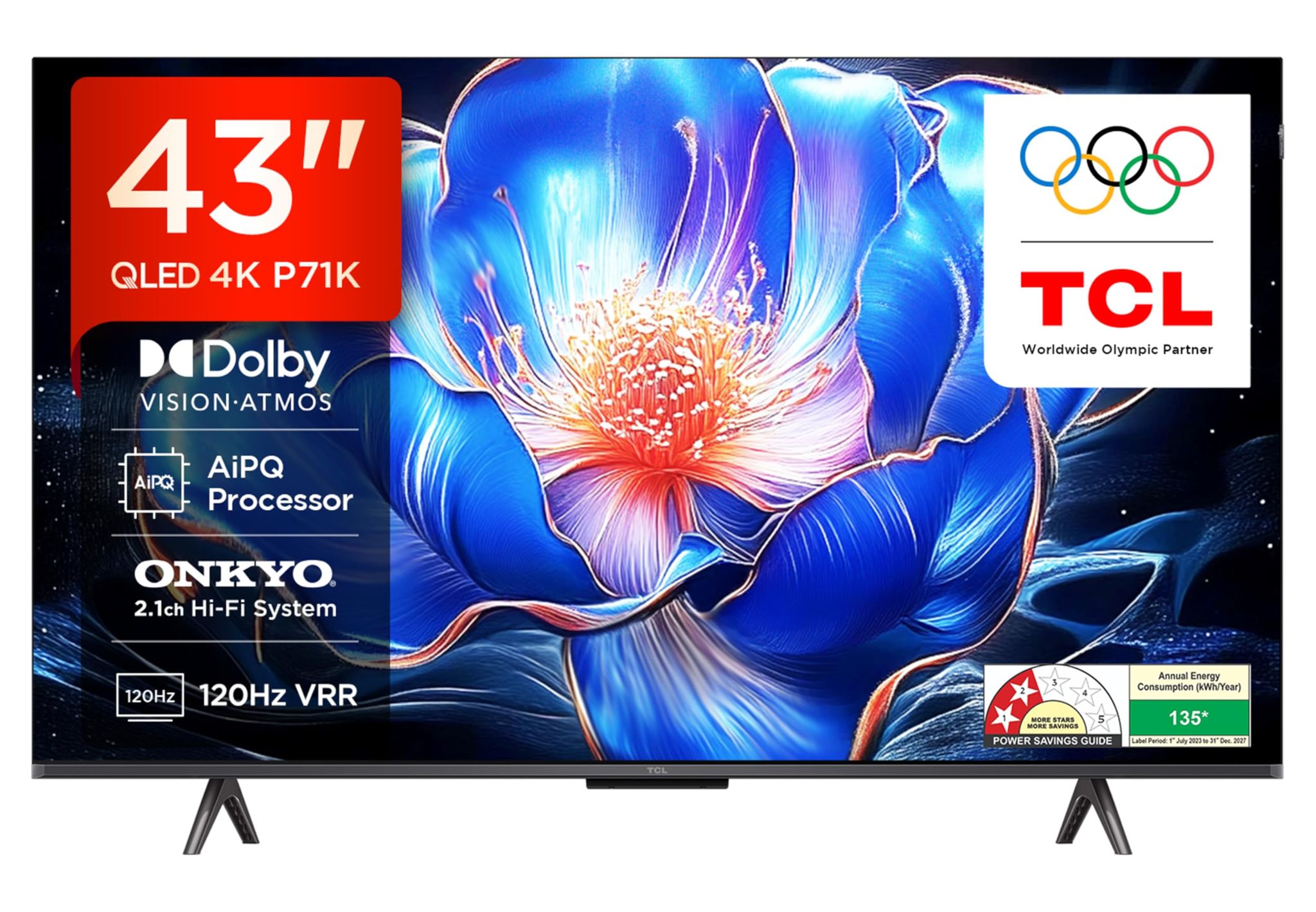 TCL 108 cm (43 inches) 4K Ultra HD Smart QLED Google TV 43P71K TCL 108 cm (43 inches) 4K Ultra HD Smart QLED Google TV 43P71K - Black / 43