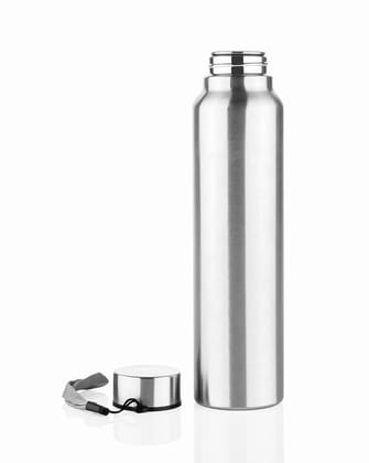 Denzcart Slim Stainless Steel Water Bottle, 1000ml, Leak-Proof, Wide Mouth with Carry Handle, Silver, LWH- 7x7x27 cm