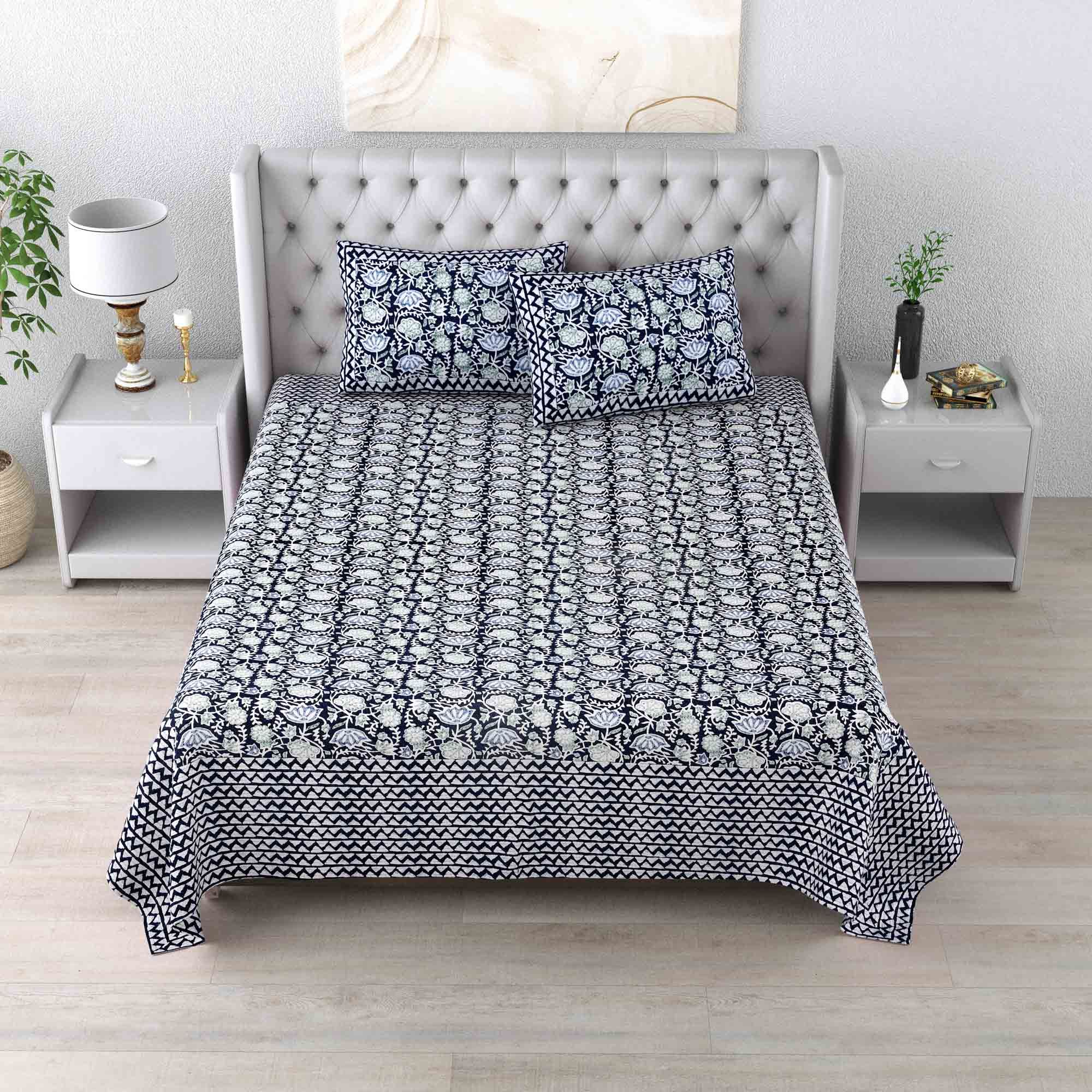 Bedsheet Adda Pure Cotton sanganeri Jaipuri Printed Double Bedsheet With Matching 2 Pillow Covers