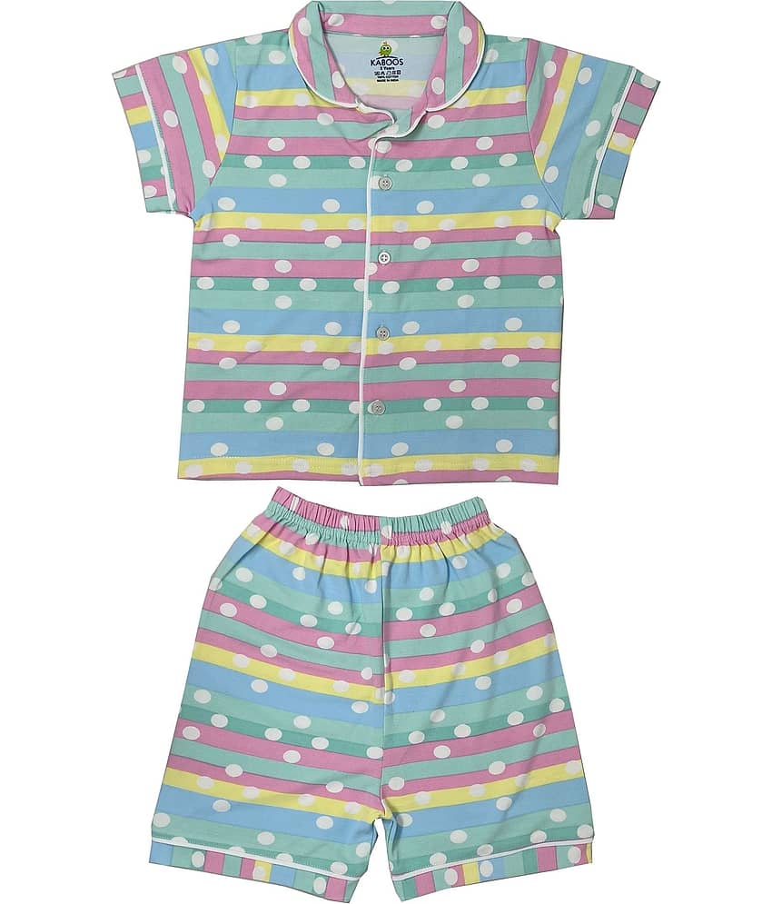 KABOOS Pack of 1 Girls Cotton Nightsuit Set ( Green )