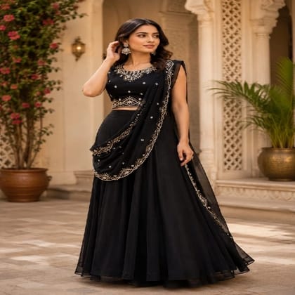 Premium Festive Black Womens Lehenga Set