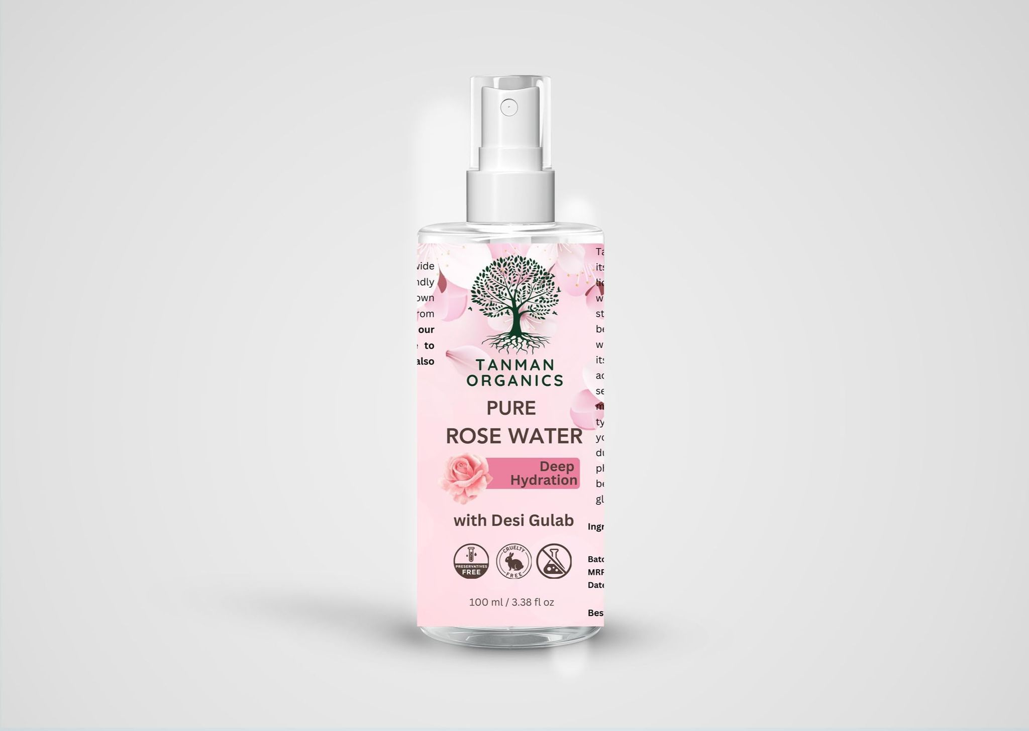 TANMAN ORGANICS Rose Water Face Mist 100ml for Dry Skin, 100% Organic Natural Toner for Glowing, Hydrated Skin and Open Pore Tightening, Unisex Toner Spray for Face for Women & Men