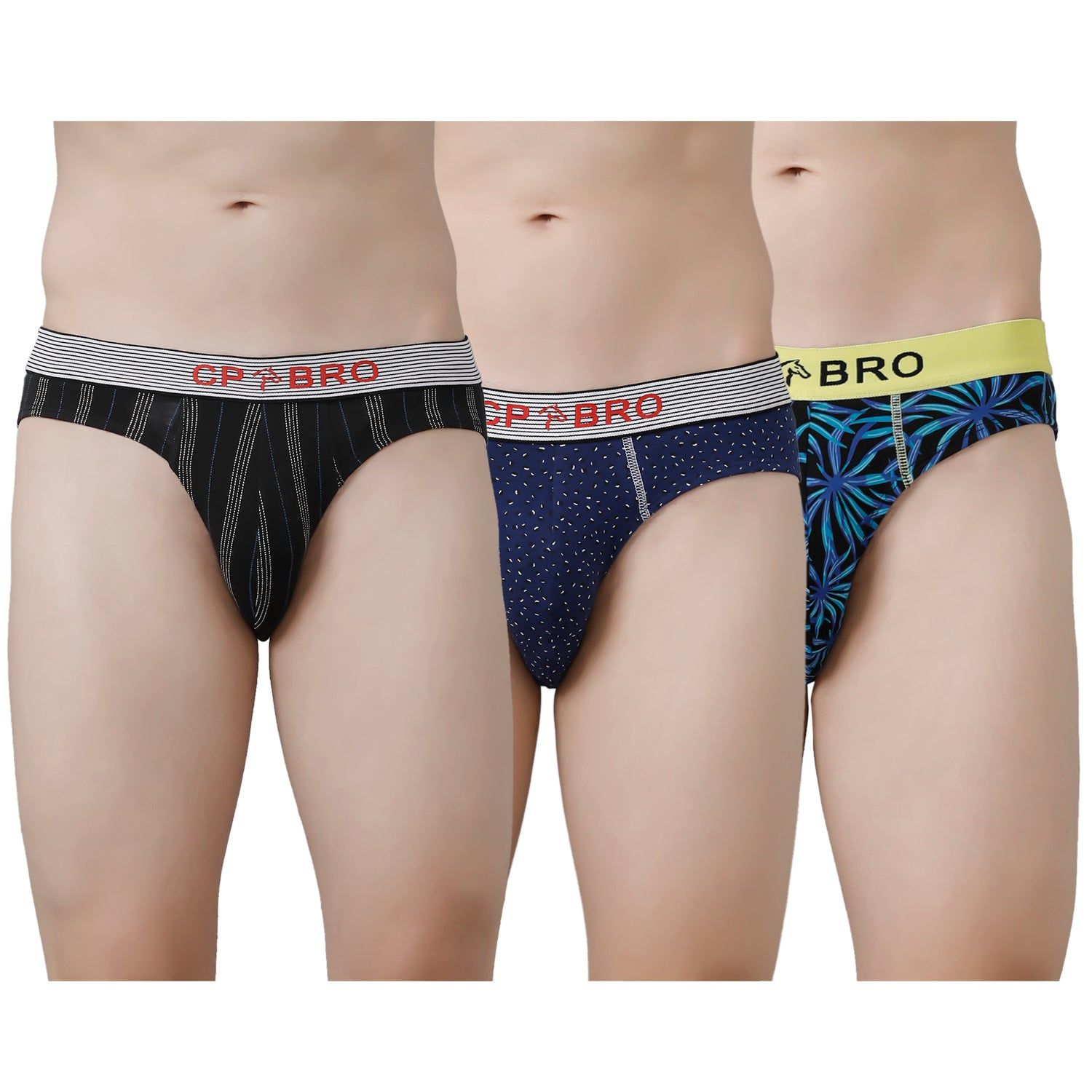 CP BRO Men's Printed Briefs with Exposed Waistband Value Pack - Multicolor (Pack of 3)
