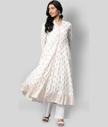 Yash Gallery Pack of 1 Rayon Printed Front Slit Women's Kurti - ( White )