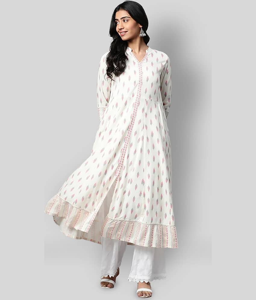 Yash Gallery Pack of 1 Rayon Printed Front Slit Women's Kurti - ( White )