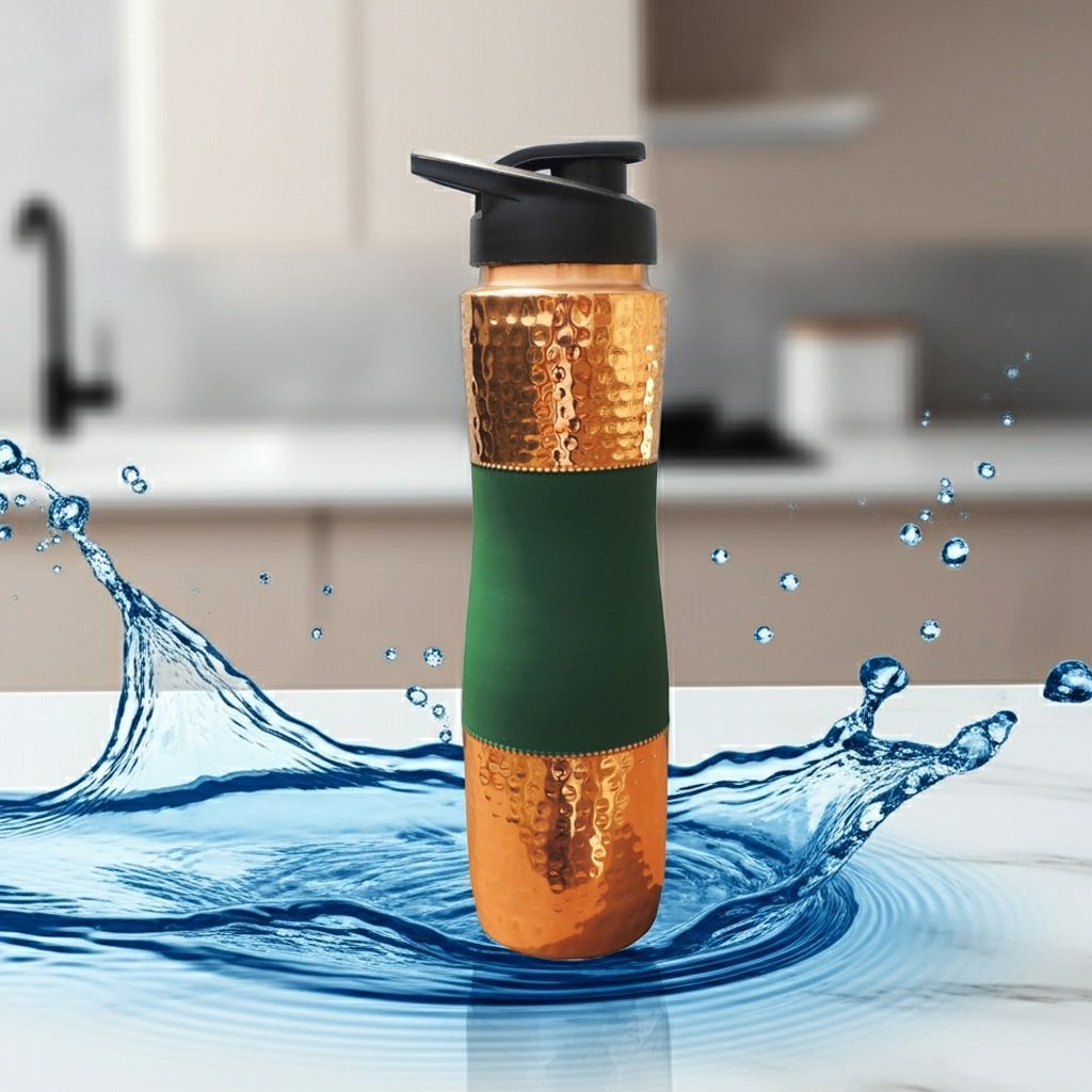 Copper Drinking Water Bottle Sipper Silk Blue – Stylish Copper Reusable Water Bottle, Height : 11.5 Inch (BCMAS188 D)