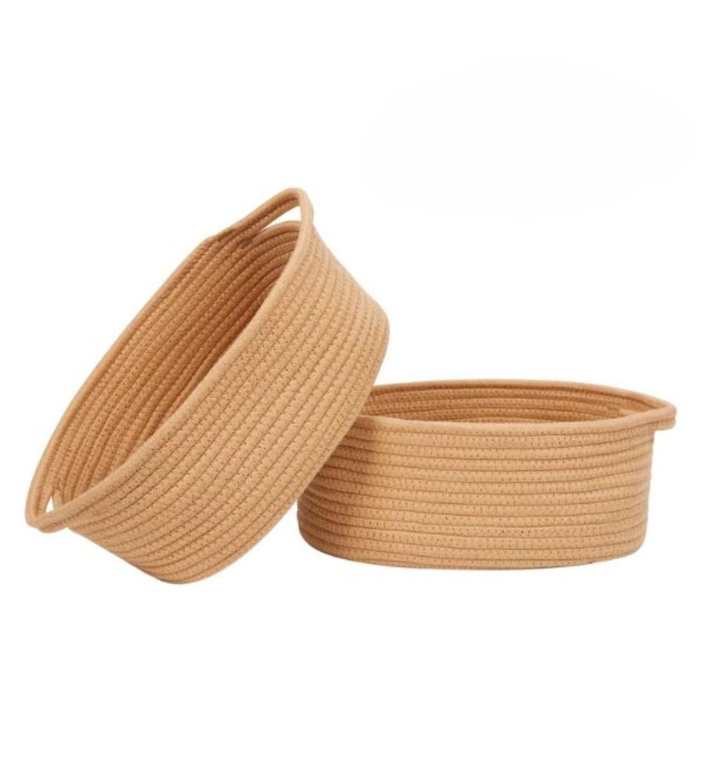 Generic Cotton 2 Pcs 10x7x4 Inch Oval Storage Basket For Clothes (Beige)-PID66385
