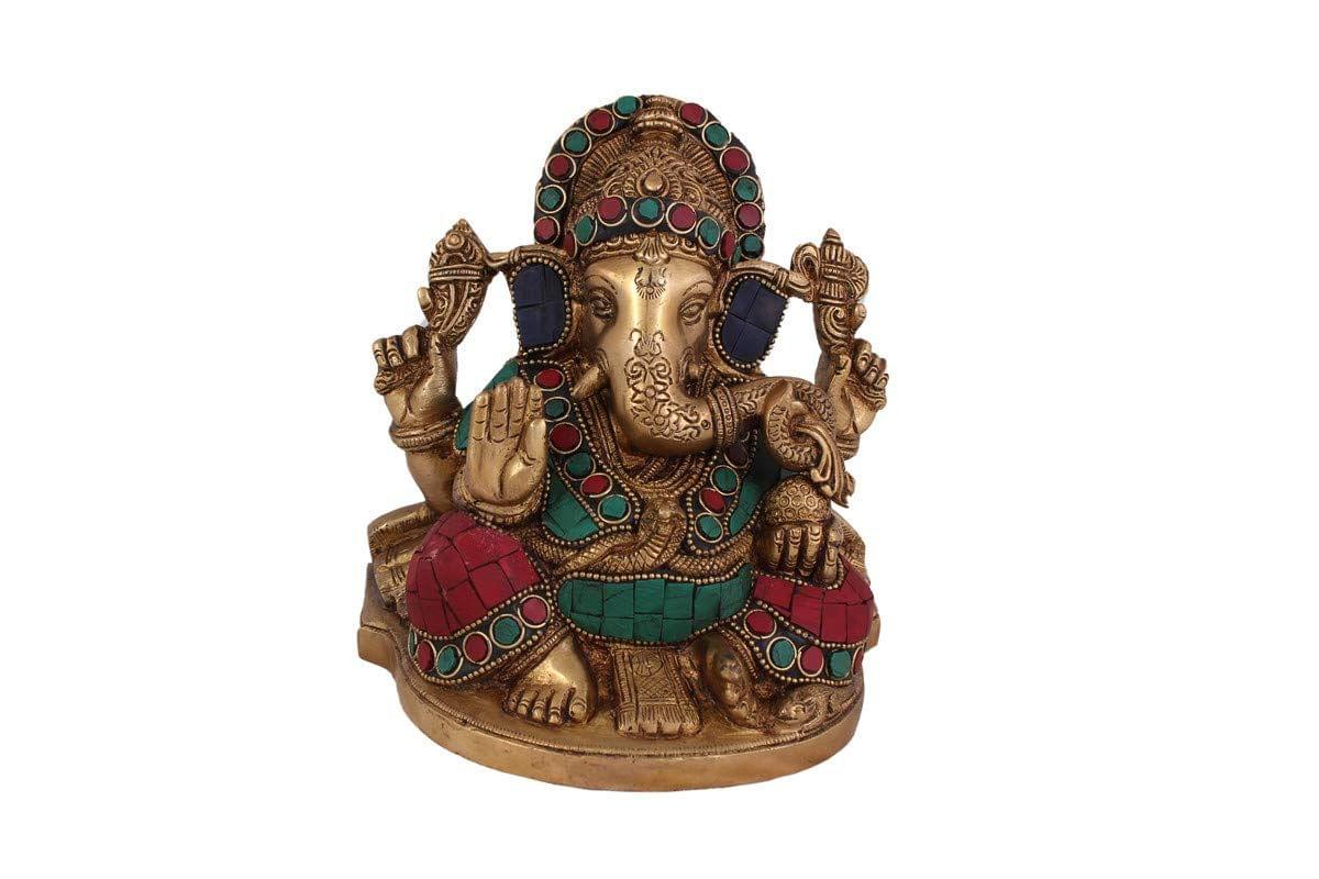 Arihant Craft� Hindu God Ganesha Idol Turquoise Gem Stone Hand Craft Showpiece � 16 cm (Brass, Multicolour)
