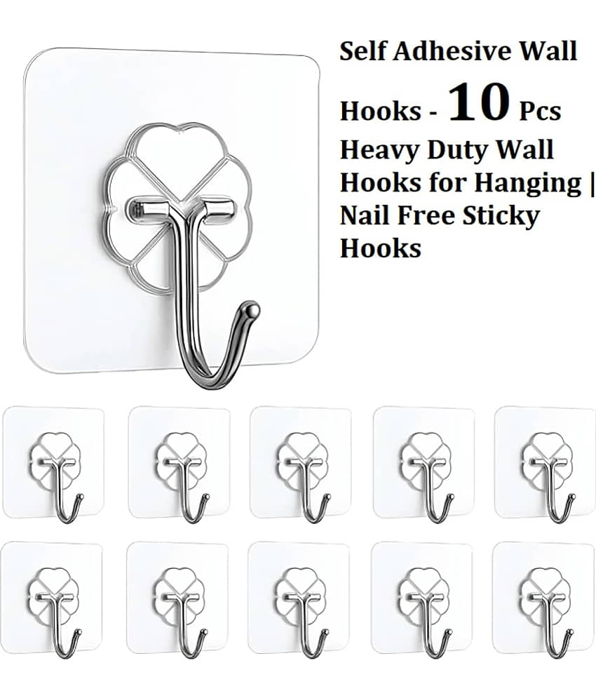 Dust N Shine Self Adhesive Wall Hooks - Heavy Duty Wall Hooks for Hanging | Nail Free Sticky Hooks