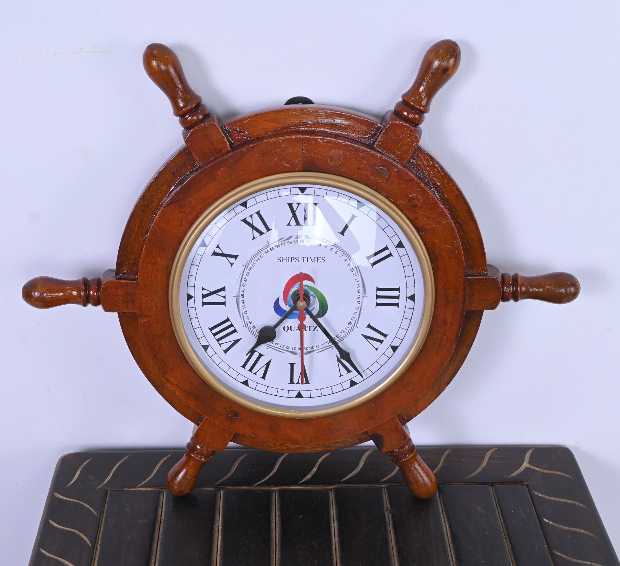 Nautical Wooden Ship Wheel Wall Clock