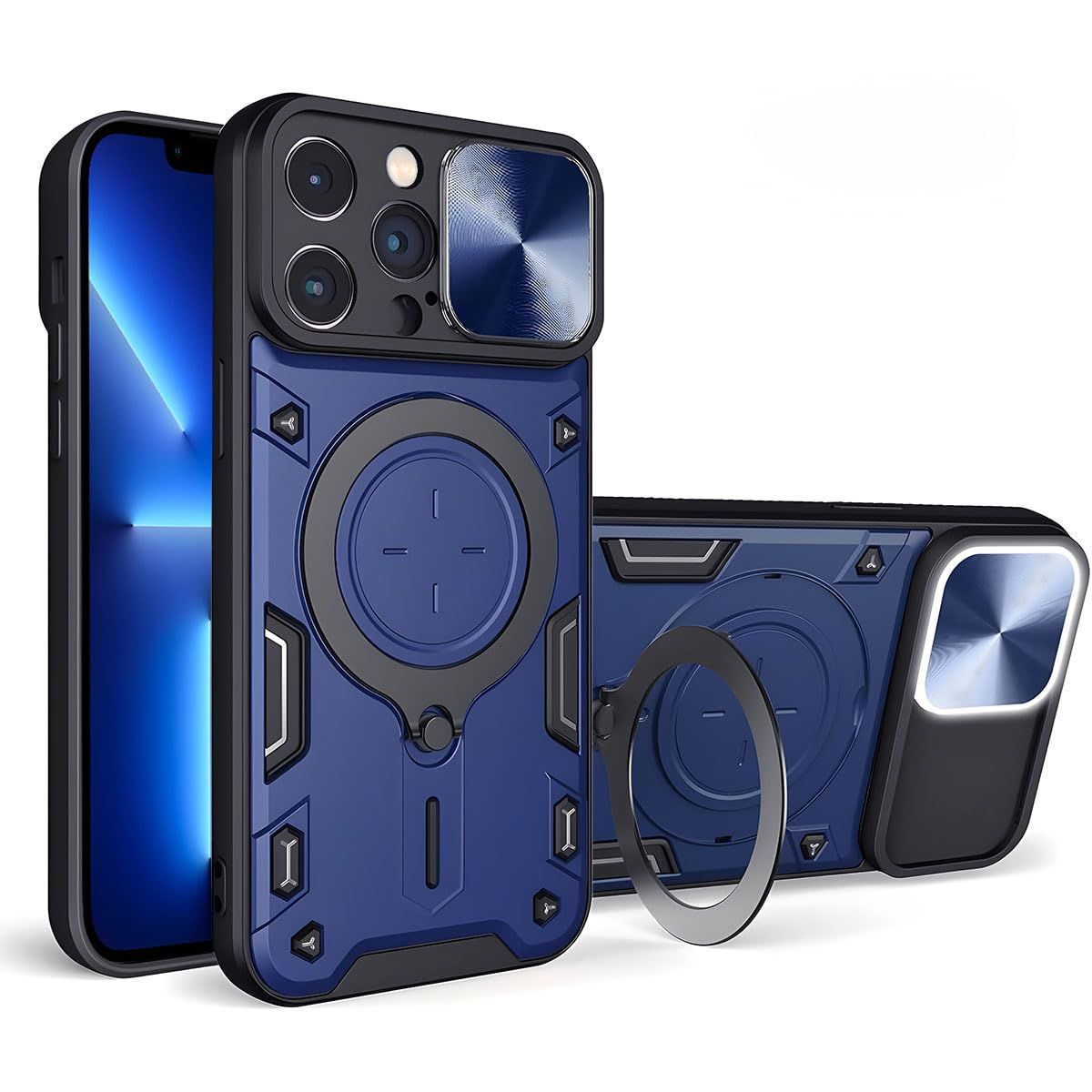 LIRAMARK Case Cover Compatible with Apple iPhone 12 Pro (6.1 inch) with Stand & Slider Camera Military Grade Protection