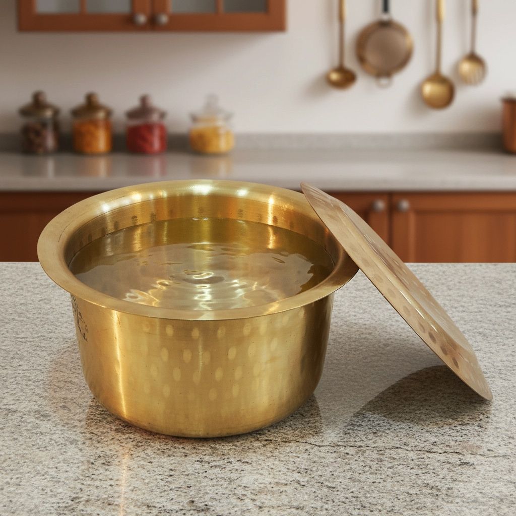 Brass Bhagona With Lid 2.75 Liter | Kitchen Cooking Utensil, Height : 5 Inch (ZMAS637 C)