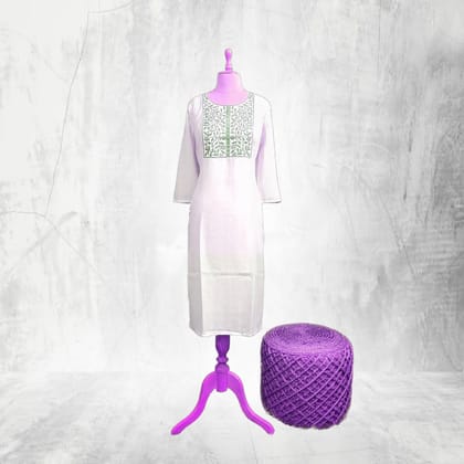 White Cotton Kurti with Green Floral Embroidery | Breathable Ethnic Wear | Casual & Festive White Cotton Kurti with Green Floral Embroidery | Breathable Ethnic Wear | Casual & Festive