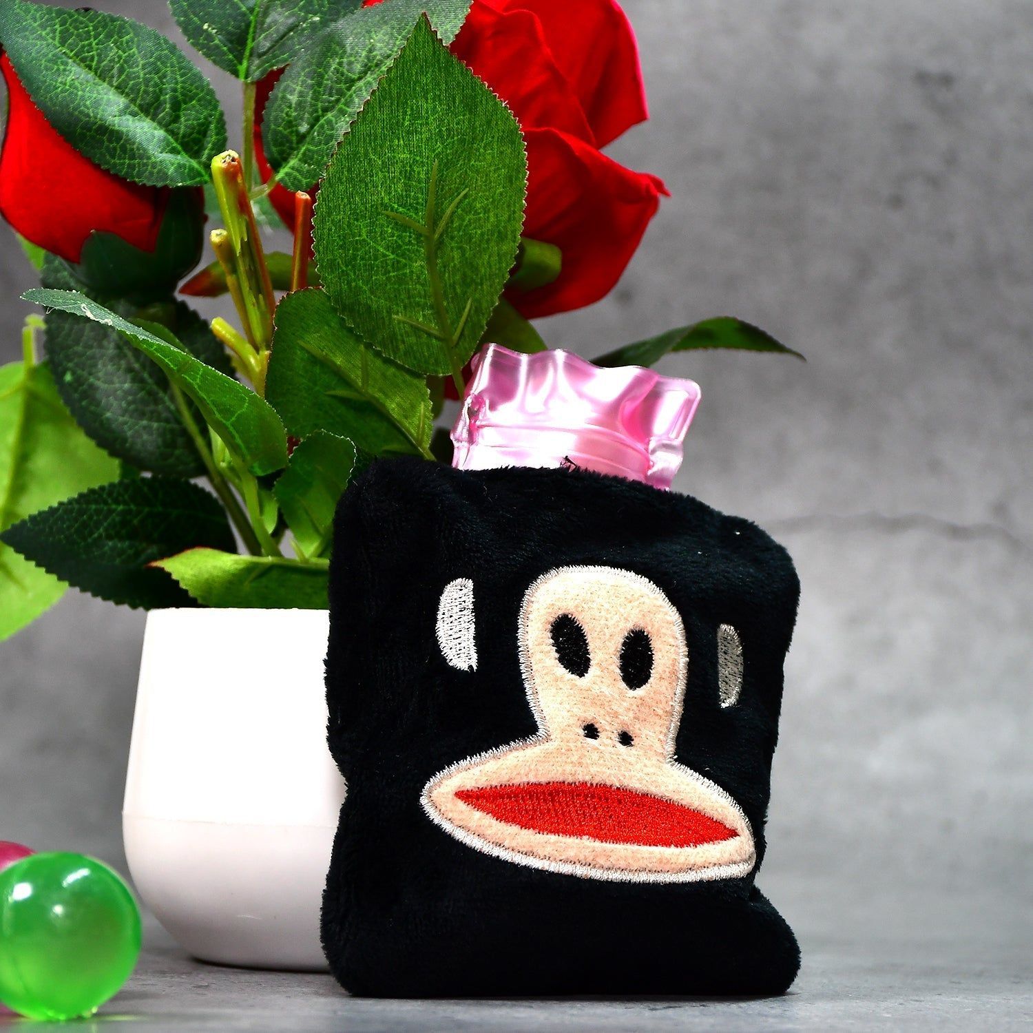Black Small Hot Water Bag with Cover for Pain Relief