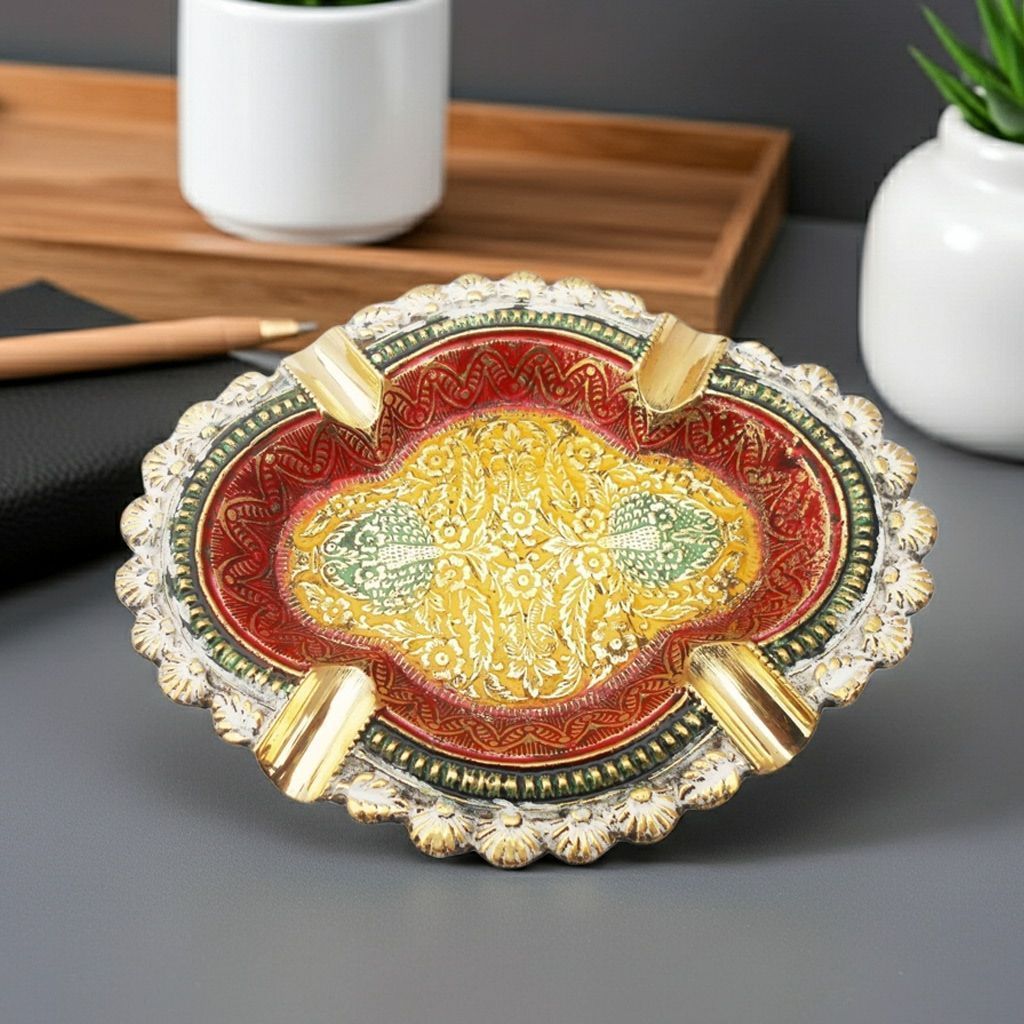 Handcrafted Brass Ashtray | Handcrafted Decorative Smoking Tray, Height : 0.8 Inch (ZMAS382 F)