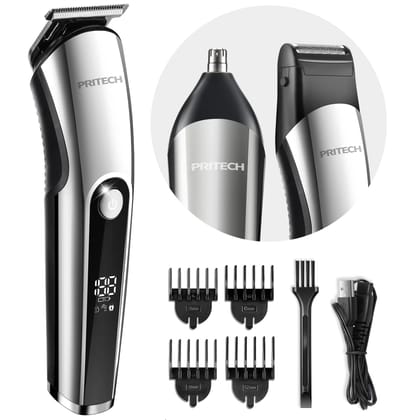 Pritech Hair Clippers for Men, Nose Trimmer, Micro Shavers 3 in 1 Men's Care Kit Wireless Rechargeable Electric Hair Trimmer with LED Display and T Cutting Head, IPX6, Black Pritech Hair Clippers for Men, Nose Trimmer, Micro Shavers 3 in 1 Men's Care Kit