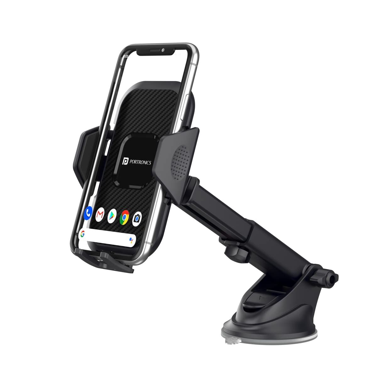 Portronics Clamp M Car Mobile Holder with 360 Rotational, Strong Suction Cup, One Click Release Button Compatible with 4 to 6 inch Devices(Black) Portronics Clamp M Car Mobile Holder with 360 Rotational, Strong Suction Cup, One Click Release Button Compa