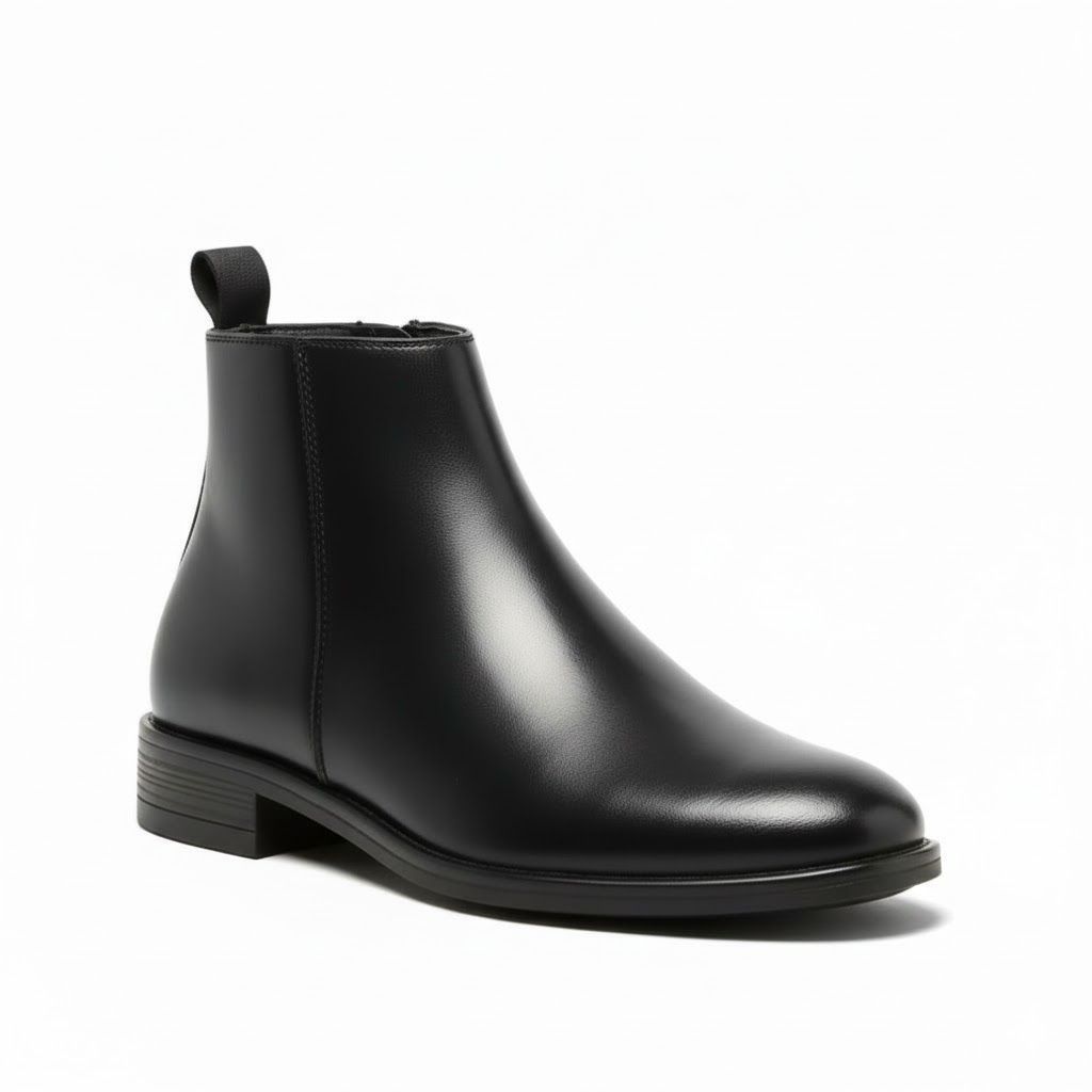 WUGO:: Latest Trendy Men Solid Faux Leather Black Chain Chelsea Boots | Stylish Slip-On Casual & Party Wear Boots for Men & Boys | Durable Grip Sole | Free Home Delivery