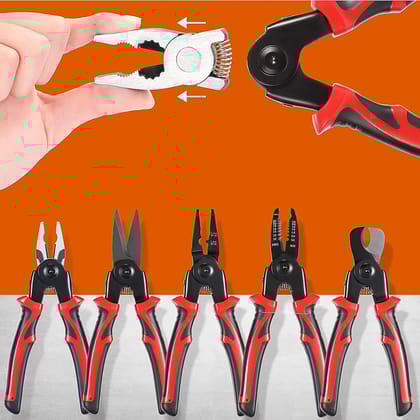 5 in 1 Wire Stripper Pliers Set, Soft Grip, Anti-Slip, Alloy Steel, Cutting, Gripping, Stripping