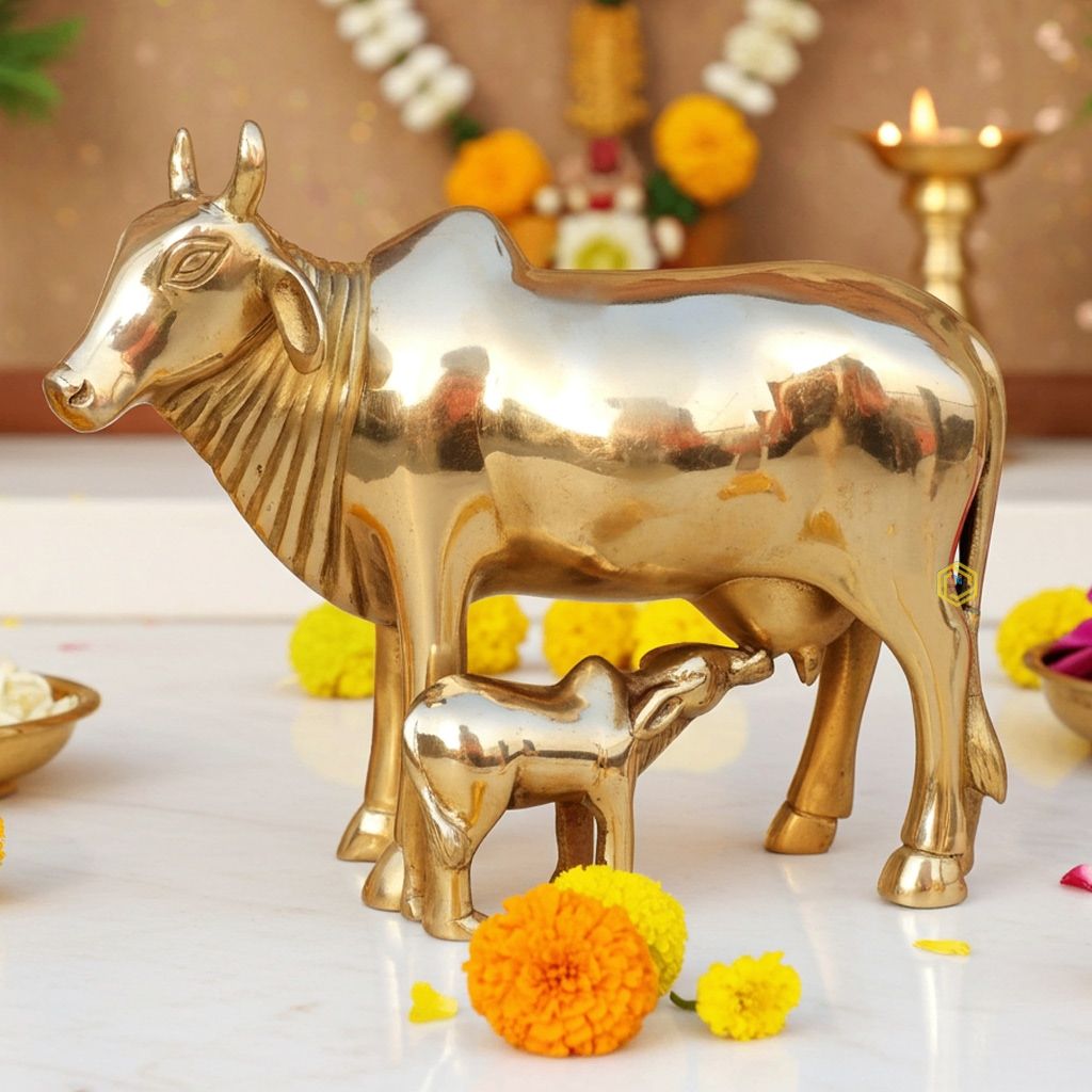 Brass Cow Piggy Bank Statue - Unique Decorative Item, Height : 8 Inch (BSMAS1789 F)