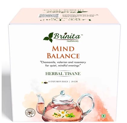 Brinita Mind Balance Tisane | 10 Pyramid Tea Bags | Chamomile, Valerian Root, Basil, Rosemary & Mint Ginger | Stress Relief, Sleep & Calm Herbal Tea | Caffeine Free | 20g