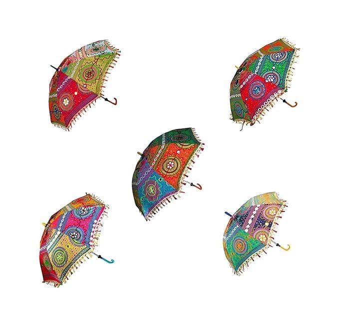 Gayatri Handicrafts Rajasthani Print Umbrellas Hand-crafted Elegant for Weddings, Celebrations, and Home Decor - Multicolor - Round - Cotton